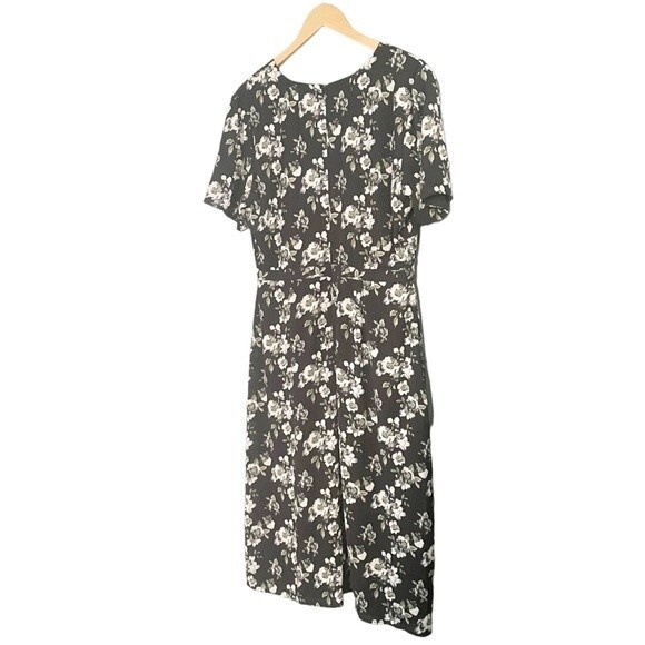 NWT DownEast Dress Black & Ivory Floral Surplice Midi Modest Dress Size Large - Picture 8 of 14